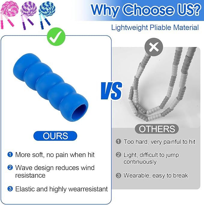 Jump Rope for Kids, 9 Ft Adjustable Jump Ropes for 4 5 6 7 8 10 12, Segmented Soft Beaded Jumping Rope Age 8-12, Tangle Free Skipping Rope for Women Man Fitness Weight Loss