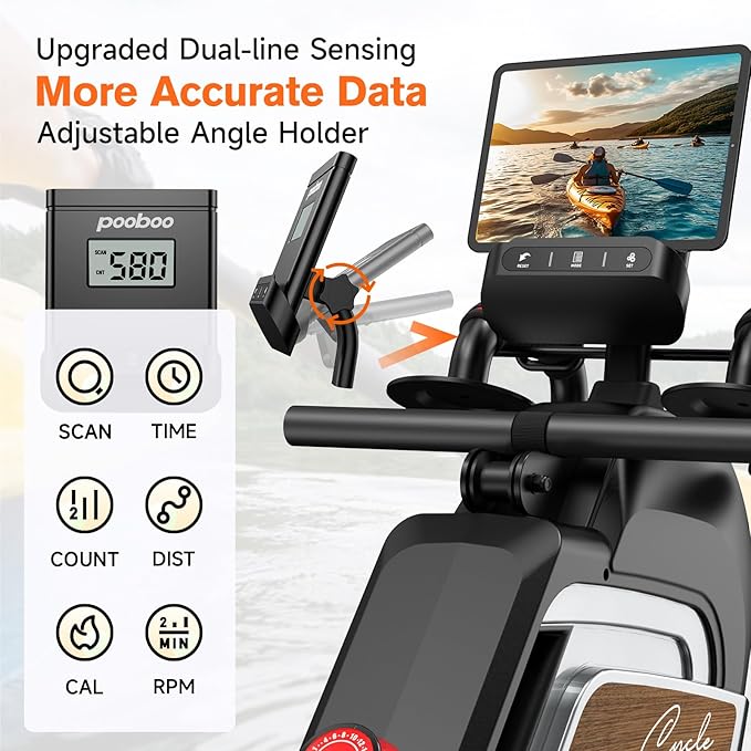 pooboo Rowing Machine for Home, Max 360 LBS Magnetic Rower with APP and LCD Monitor, Tablet Holder, Upgraded Rowing Machines with Comfortable Seat Cushion