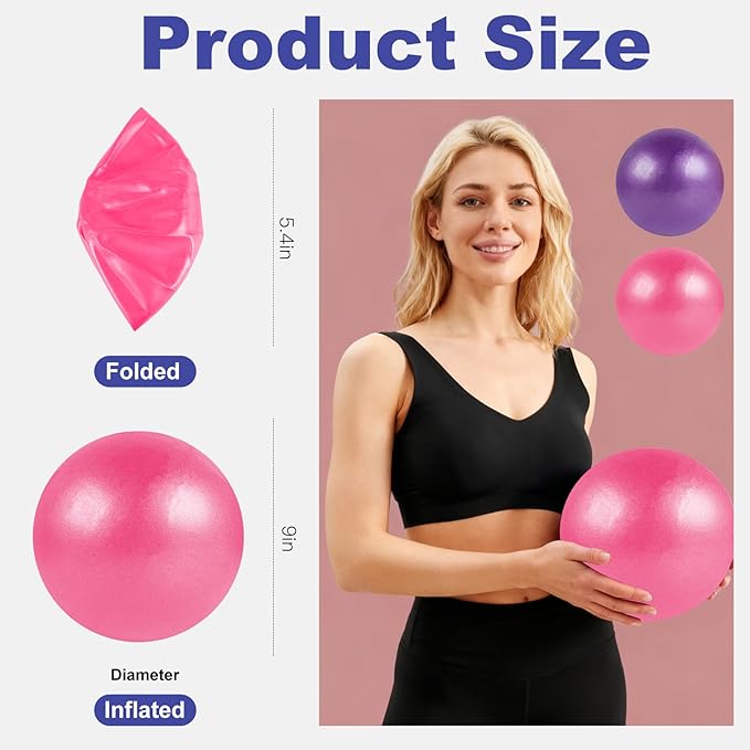 Guirnd Pilates Ball 2P, 9 Inch Workout Ball for Women Men Kid Toddler, Small Exercise Ball with Pump for Physical Therapy, Stability, Stretching, Barre, Yoga, Core(Pink & Purple)