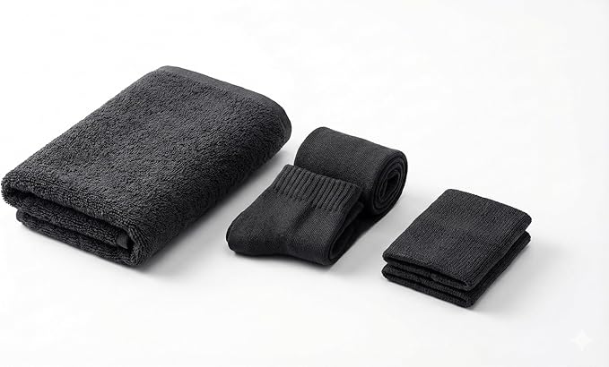 Personalized Women's Fitness Starter Pack, Black Rayon Bamboo Towel with Breathable Socks and Stretch Wristband, Soft Workout and Yoga Set