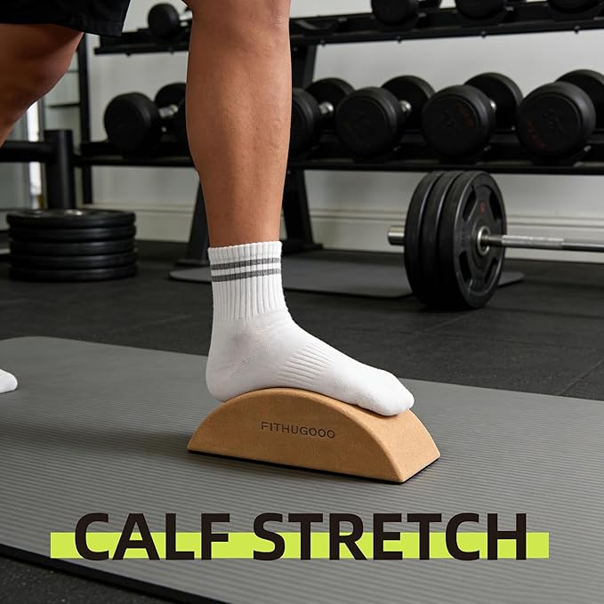 2 Pack Cork Yoga Block & Calf Stretching- Half Moon Recovery Block Improve Balance, Stability & Foot Mobility/Calf Stretcher for Plantar Fasciitis Relief/Yoga & Pilates Balance Trainer