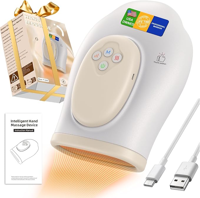 Full Hand Massager with Heat and Compression for Arthritis and Carpal Tunnel, Adjustable Hand Massage、 Temperatures、 Compression Models, Blood Circulation Pain Therapy Relax Relief Glove Gift