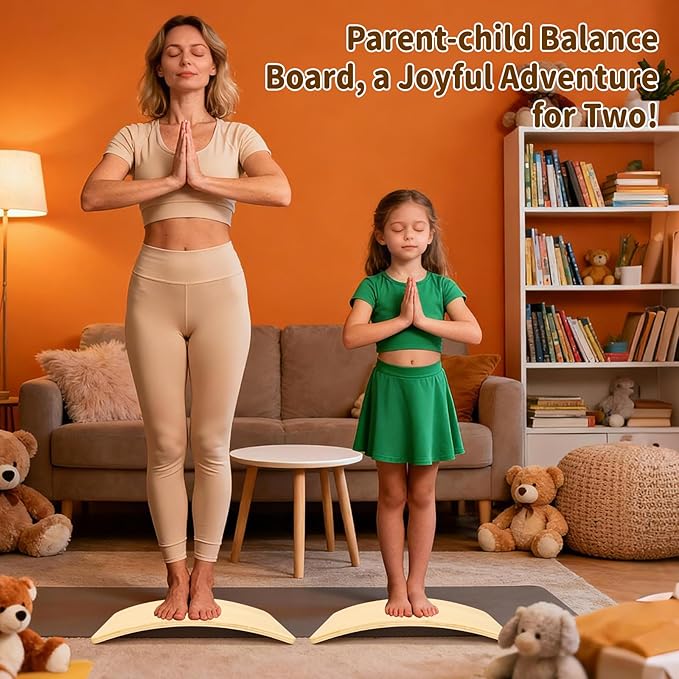 Gentle Monster Wobble Balance Board, Wooden Montessori Toy Rocker Board Natural Wood Kids Toddler Open Ended Learning Toy Yoga Curvy Board for Adult Office Classroom Christmas Gifts