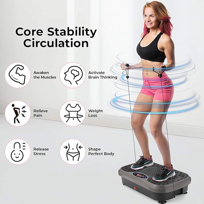 Arlopu 3D Vibration Plate Exercise Machine, Full Body Workout Vibration Platform for Weight Loss & Lymphatic Drainage, Shake Fitness Platform with Loop Bands for Women Men