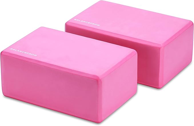 Fitvids Set of 2 High Density Yoga Blocks, 9"x6"x4" Each, Pair (Pink)