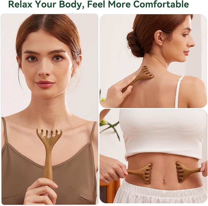 Wooden Handheld Manual Massage Tools, Meridian Massage Brush, Scalp Massage Tool, Head Massager, Neck Massager, Back Massager Hand Held, Arm & Leg Massager, Green Sandalwood Lymphatic Massage Tools