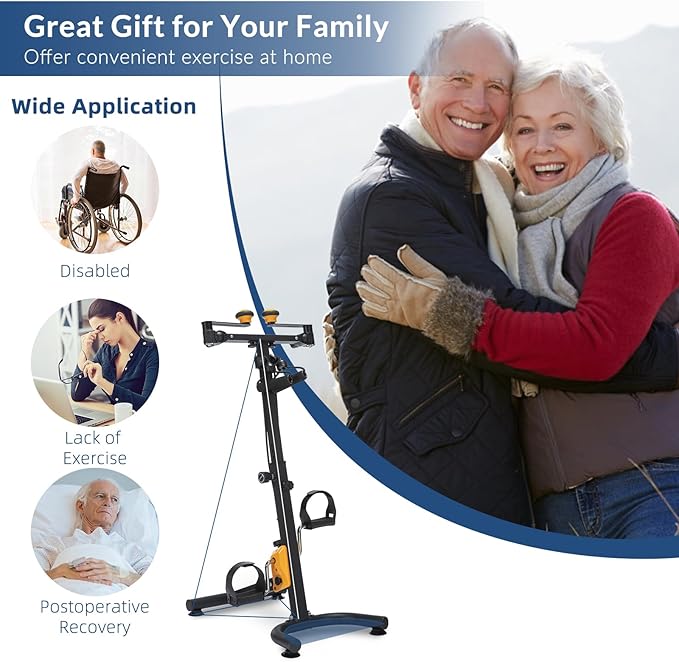Pedal Exerciser for Elderly, Hand Arm Leg and Knee Exercise Bike, Adjustable Fitness Equipment for Total Body, Home Pedal Exercise Bike w/ Handgrip, Resistance Band, Non-Slip Suction Cup