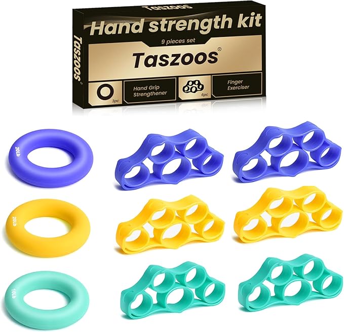 Grip Strength Trainer Kit (9 Pack,L Size), Forearm Strengthener & Finger Exerciser for Recovery, Hand Strengthening Devices for Arthritis & Rock Climbing, Physical Therapy Equipment