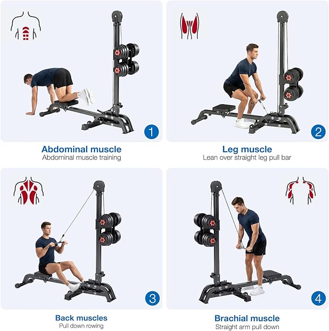 Foldable Multifunctional Rowing Machine, Dumbbell-Loaded Home Gym Equipment, Adjustable Resistance Strength & Cardio Trainer, Full Body Workout with Pull Down System (No Dumbbells Included)