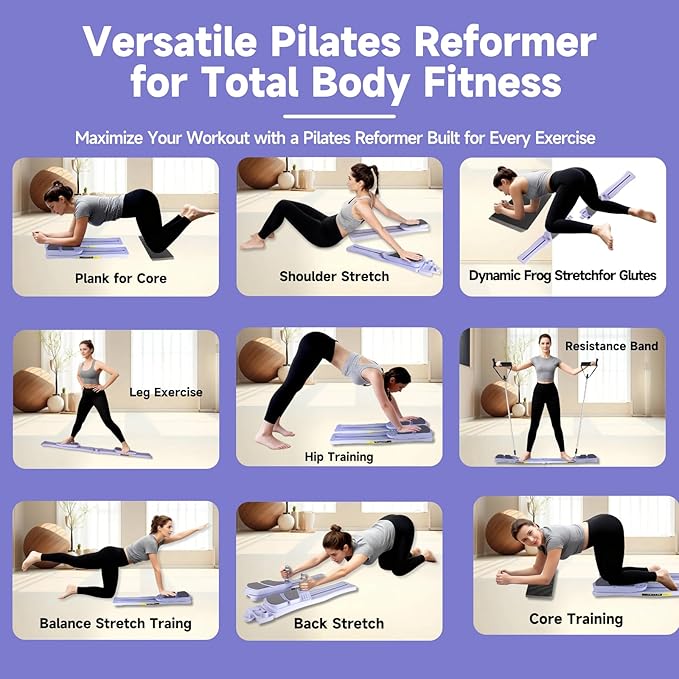 Pilates Reformer Board , Multi-Functional Pilates Equipment Set with Resistance Bands, Ab Trainer, Core Workout, Full Body Toning, at Home Pilates Reformer for Women