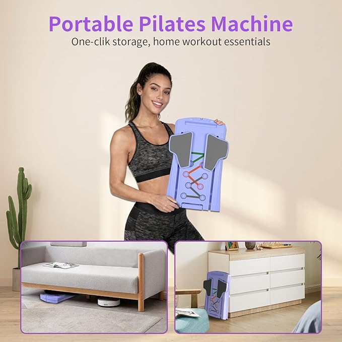 Pilates Board for Home Workout - Upgraded 7 in 1 Portable Pilates Reformer Set, Multifunctional Ab Trainer with Resistance Bands & LED Timer, Pilates Board for Women Full Body Workout