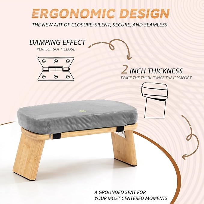 Meditation Bench, Bamboo Meditation Stool, Folding Kneeling Meditation Bench, Seiza Prayer Bench, Prayer Bench with Meditation Cushion, Kneeling Stool(Grey)
