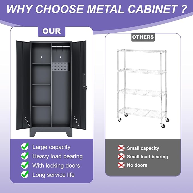 61IN Dumbbell Rack Cabinet, Weight Rack for Dumbbells, Home Gym Storage Cabinet for Kettlebells Yoga Mat and Balls, Workout Equipment Storage Organizer with Doors
