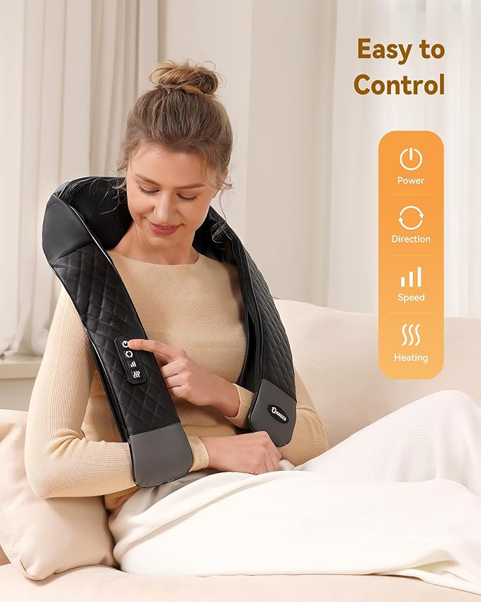 Shiatsu Neck and Back Massager with Heat, Neck and Shoulder Massager, 4D Deep Tissue Kneading Massage for Leg, Full Body Muscle Pain Relief, Ergonomic Design, Ideal Gifts for Women Men, Not Cordless