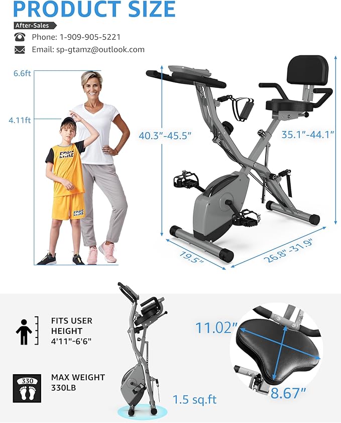 Indoor Exercise Bike for Seniors, 5 IN 1 Foldable Stationary Bike with Tri-Position Ride, 300LBS Capacity and 5.5 LBS Flywheel, Designed for Home Gym
