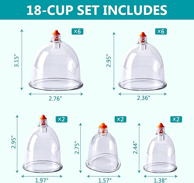 Ditind Cupping Therapy Set, 18 Pcs Cupping Set, Professional Cupping Kit for Massage Therapy, Portable Upgrade Cupping with Case, Pump Suction Cups for Cellulite Muscle Pain Relief Physical Therapy.