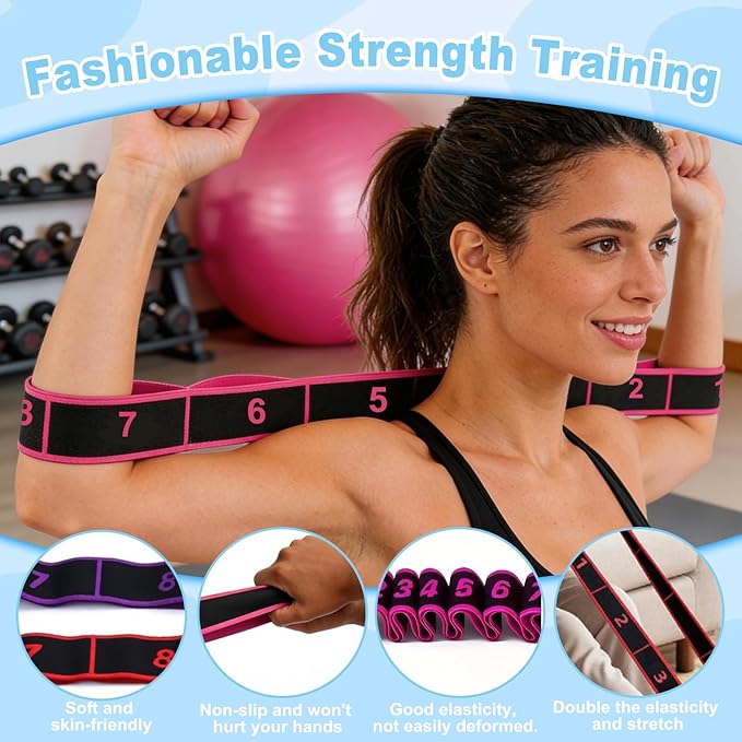 5 Pack Fitness Resistance Band for Stretching and Yoga, 8-Section Resistance Band with Numbered Markings, Applicable to Pilates, Flexibility Training, Full Body Workout