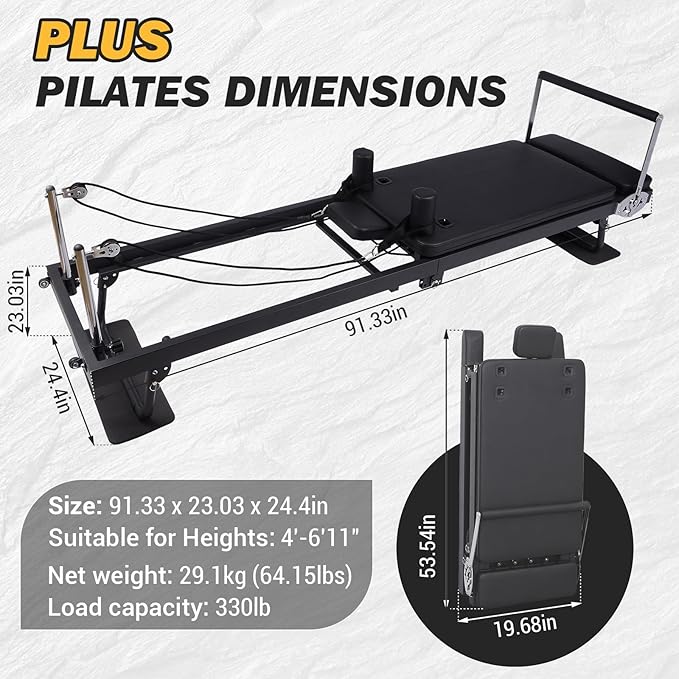 Foldable Pilates Reformer Machine for Home Use,Pilates Bed with Adjustable Springs, Compact Reformer for Studio Apartment & Gym, Ideal for Beginners to Advanced