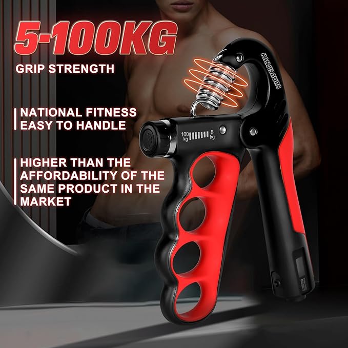 Grip Strength Trainer, Adjustable Resistance Forearm Strengthener with 11-220Lbs (5-100KG), Digital Counter, Ergonomic Hand Gripper Strengthener for Musicians, Athletes & Injury Recovery