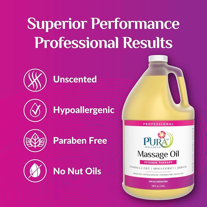 Vitamin Therapy 1 Gallon Massage Oil, Vitamin E, Professional, Massage Therapy, Deep Tissue, Unscented, Hypoallergenic, Natural Ingredients, Skin Hydrating, Moisturizing, Muscle Relief