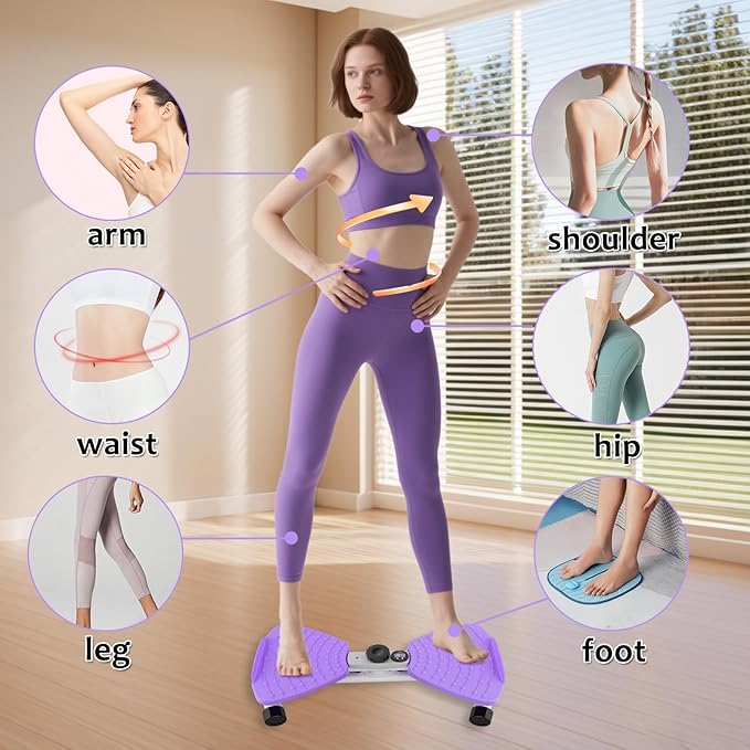 Twisting Waist Machine, Twist Board for Exercise, 300 lbs Weight Capacity, Noiseless Ab Twister for Home Gym Equipment for Women/Men, Track Time, Reps, Calories with Digital Display (Purple)