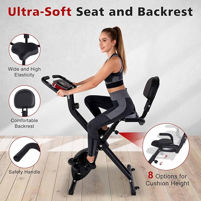 Foldable Exercise Bike, Black Steel Foldable Stationary Bike, Portable Exercise Bike with Magnetic Tension for Home