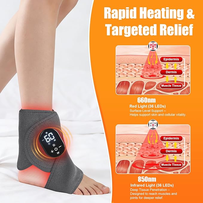 Foot Renew Massager for Neuropathy, with Red Light Therapy for Feet & Ankle, Infrared Neuropathy Foot Massager with Heat, 8 Massage Modes, 20 Intensity Levels, Wearable Ankle & Body Massager