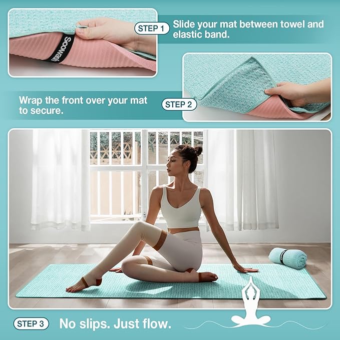 Hot Yoga Towel,Microfiber Yoga Mat Towels Non Slip for Hot Yoga Absorbent Microfiber Sweat Anti-Slip Cover,Bikram,Pilates,Exercise,Fitness 24 inch X 72 inch Blue Green 2 Pack