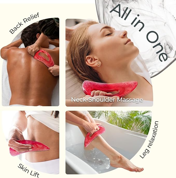 Scienlodic Gua Sha Massage Tool with Handle (Resin) Larger Guasha Body Scraping Tool for Back Legs Neck Massage, Lymphatic Drainage, Cellulite Remove - Large Red