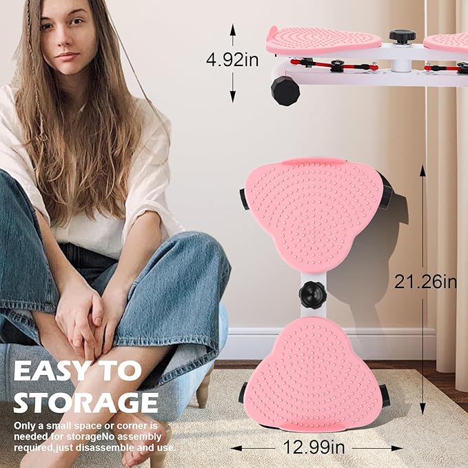 Waist Twister Machine, Adjustable Exercise Twist Board for Women Men, Noiseless Ab Twister for Home Gym Equipment, 330 lbs Capacity with Timer, Reps, Calories with Digital Display (pink)