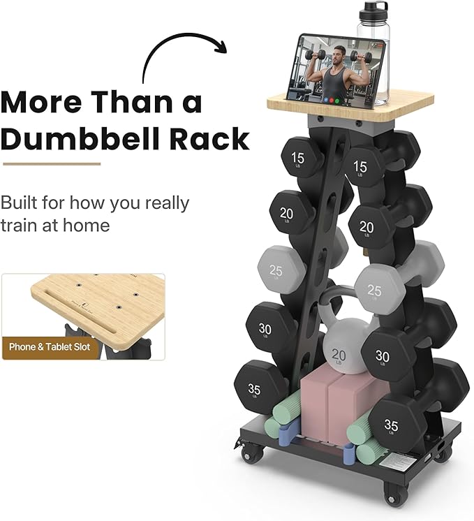 5-Tier A-Frame Dumbbell Rack with Wheels, 300LBS Capacity, Mobile Weight Rack with Phone Holder (Rack Only)
