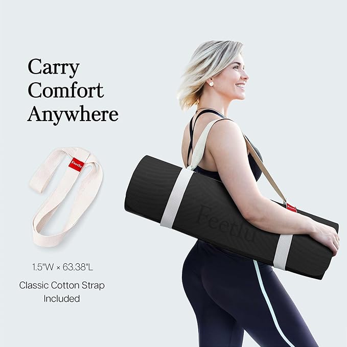 Extra Thick 12mm Exercise Mat – Non-Slip, Joint-Friendly & Cushioned Fitness Mat for Yoga, Pilates & Floor Workouts – Durable, Supportive & Includes Feetlu Classic Strap