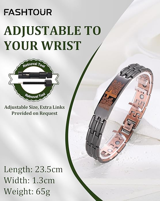 Magnetic Bracelet and Ring Set for Men, 99.99% Pure Copper Jewelry, Adjustable Cross & Celtic Knot Design, Gift for Dad