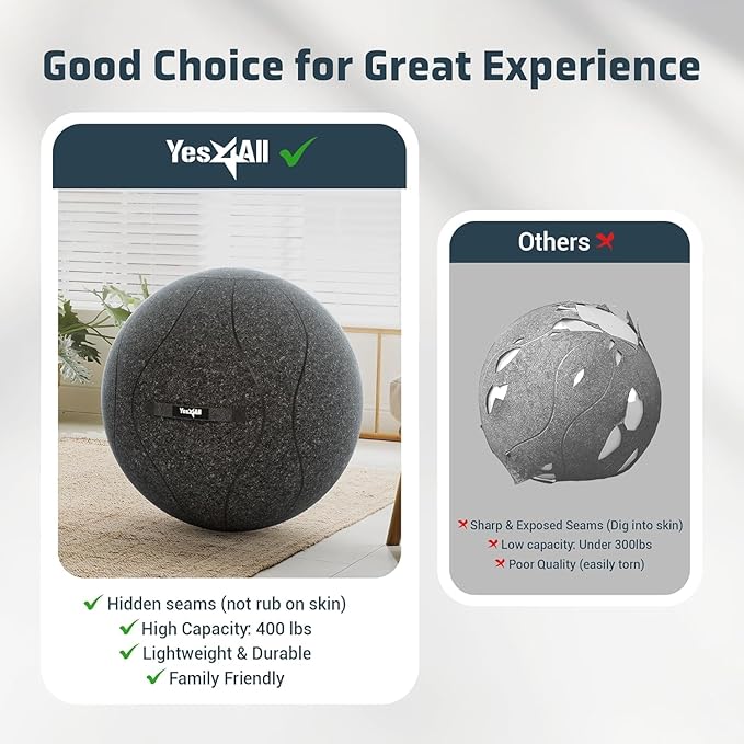 Yes4All Exercise Office, 400lbs Capacity Anti-Burst Yoga Weight Self-Standing Sitting Ball Chair with Hidden Seam Cover Convenient Handle & Pump Included, Standard, Dark Gray