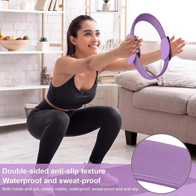 Pilates Ring Fitness Circle 14.96" Yoga Rings Magic Circle with Dual Padded Handles for Toning Arms, Thighs/Legs & Core