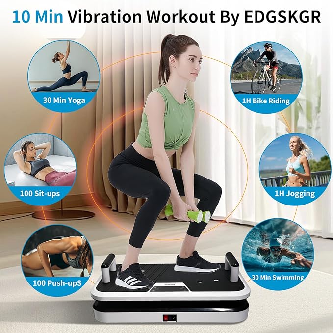 Vibration Plate Exercise Machine with Pushup Handle & Bluetooth, Full-Body Vibrating Plate for Lymphatic Drainage,Home Workout, Office Fitness, Weight Loss, Muscle Toning -Remote Control