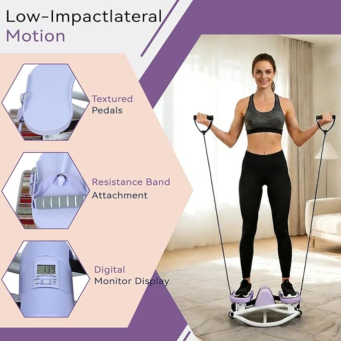 Lateral Rocking Fitness Stepper for Home Workout, Low-Impact Rock Stepper Protects Knees & Joints, Portable Compact Side-to-Side Stepper for Legs, Glutes & Abs Training