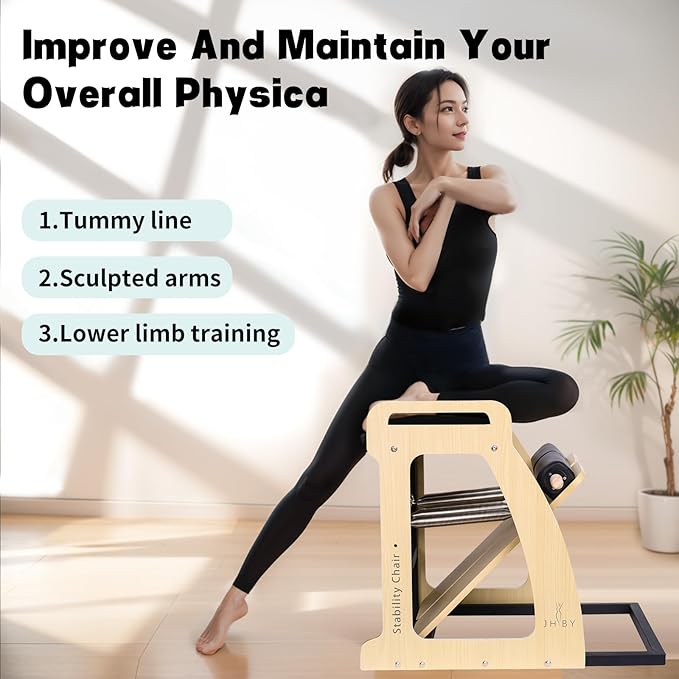 Pilates Chair, Pilates Chair for Home Workouts, Sturdy Metal Frame, Pilates Stability Chair, Yoga Fitness Trainer, Pilates Reformer Machine (Black)