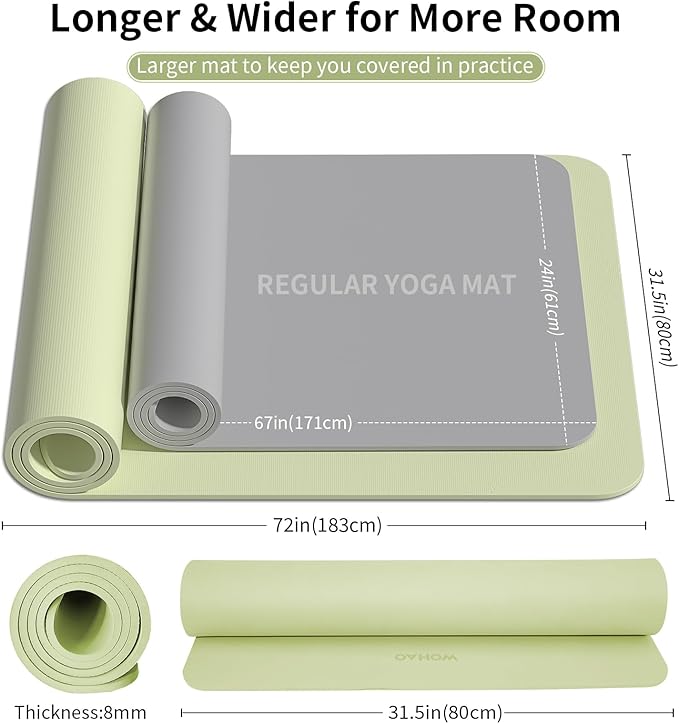 Extra Wide & Thick 8mm Yoga Mat, 72"x31.5" Large Non Slip Exercise Mat, Premium POE Material for Superior Cushioning & Stability, with Strap for Home Gym, Pilates