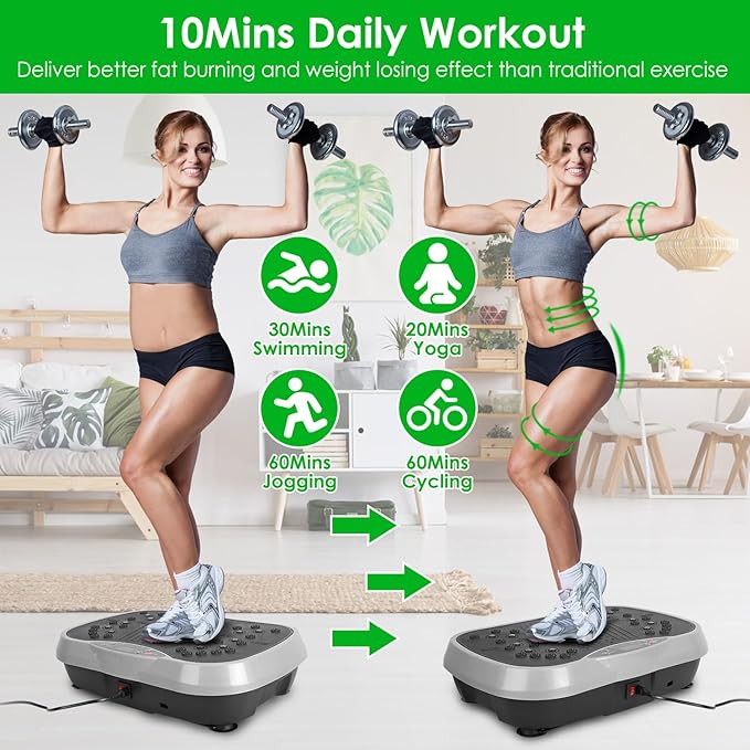 Vibration Exercise Machine with Resistant Bands Remote Control Whole Body Vibration Platform Workout Equipment Home Fitness Training Equipment for Weight Loss Fat Burner
