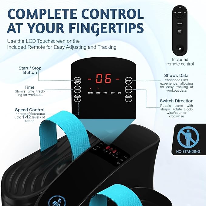 Under Desk Elliptical Machine – Electric Seated Pedal Exerciser for Seniors & Adults, Quiet Ellipse Leg Exerciser with 12-Speed Corded Electric Control, Remote, LCD Foot Pedals for Home Office Workout