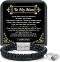 LUXEJEW Gifts for Men - Beaded Leather Bracelet 6mm Matte Agate Stone Bracelets for Men Dad Son Husband Boyfriend Grandpa Grandson Brother Uncle Nephew Adjustable Magnetic Clasp