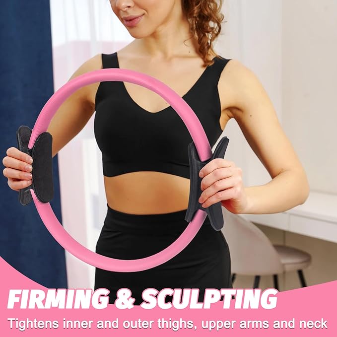 15 Pcs Pilates Ring Set for Women- Pilates Equipment for Home Workout-14-inch Pilates ring-9-inch Pilates Ball-5 Resistance Bands for Toning Arms, Thighs/Legs & Core.Exercise for Beginners at Home