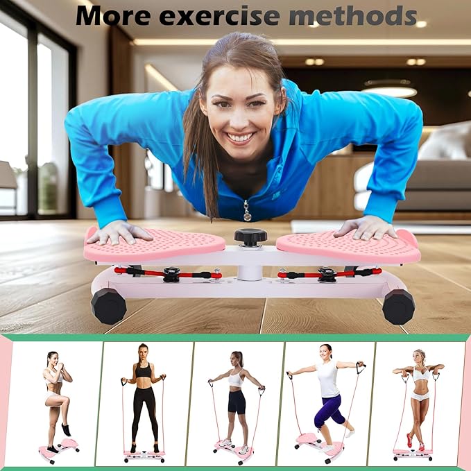 Waist Twister Machine, Adjustable Exercise Twist Board for Women Men, Noiseless Ab Twister for Home Gym Equipment, 330 lbs Capacity with Timer, Reps, Calories with Digital Display (pink)