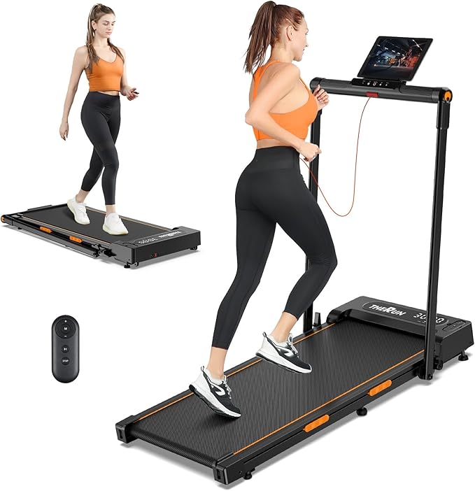 THERUN Walking Pad, 2 in 1 Foldable Treadmills for Home, 2.5HP Under Desk with Handle Bar, 16" Widened Running Belt, with Remote Control & LED Touch Screen