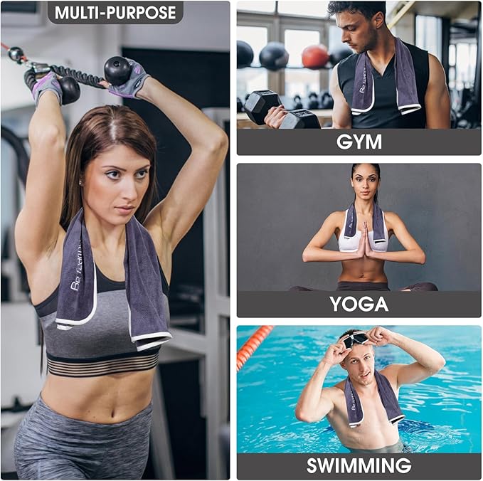 Microfiber Gym Towel Set for Men Women, Super Soft and Quick-Drying Towels for Fitness, Yoga, Cycling, Swimming (Grey, 3 Pack)