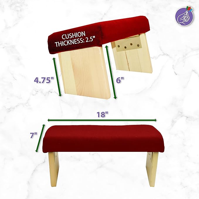 Mudra Crafts Maroon Foldable Meditation Chair - Yoga Zen Meditation Bench Kneeling Stool - Wooden Meditation Stool with Cushion - Prayer Kneeler Seiza Meditation Seat