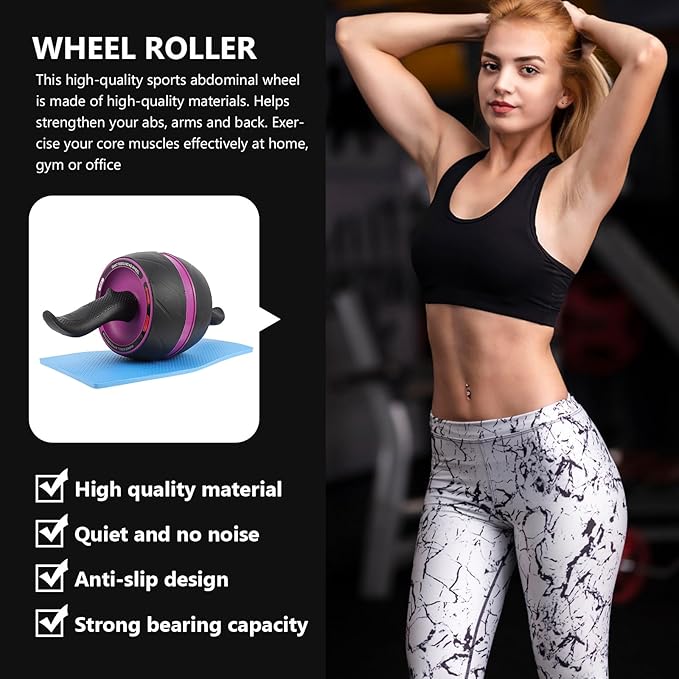 BESTonZON Ab Roller Wheel Fitness Wheel with Auto-rebound Function, Purple Abdominal Trainer for Home Gym, Core Strength Exercise Equipment for Men and Women