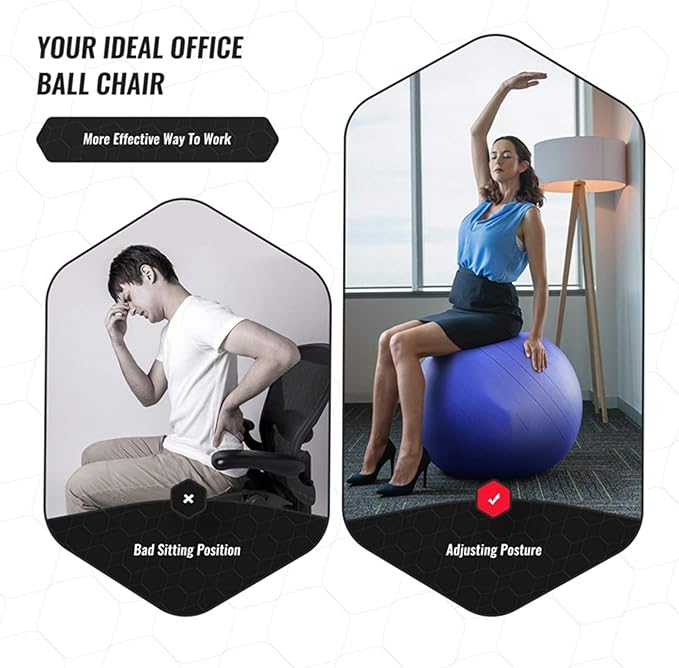Exercise Ball Chair for Office Desk, Anti-Burst Yoga Ball Chair with Ring Base, Ergonomic Stability Seat for Core Strength/Posture Improvement