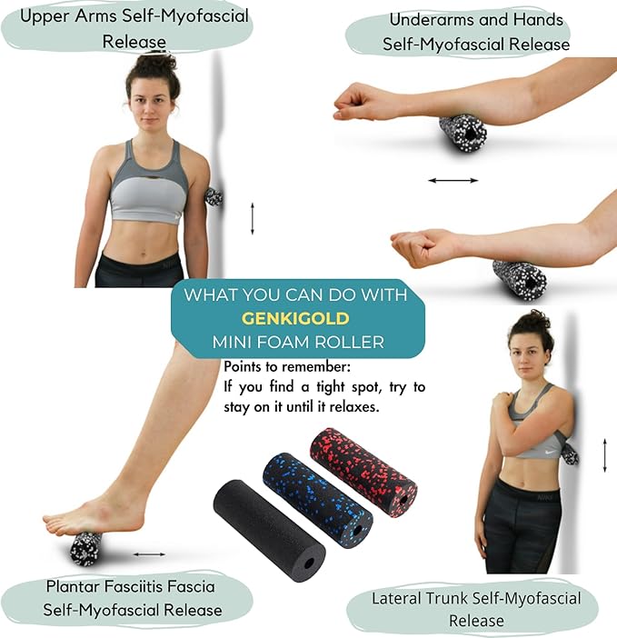 Mini Massage Foam Roller High Density - 100% Recycled Non-Toxic Material - Portable Pocket-Sized for Travel - Foot Arch,Legs & Arms Pain Target - Waterproof and Durable 15x6cm(Black)